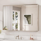 Keonjinn Large Medicine Cabinet Mirror 48" x 32", Assembly Required, Brushed Nickel Bathroom Cabinet with Mirror, Beveled Framed, Stepless Adjustable Shelves, Surface Wall-Mounted or Recessed