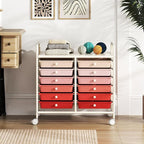 COSTWAY 12-Drawer Rolling Storage Cart, Utility Storage Organizer Cart for Tools, Scrapbook, Paper, Craft, Multipurpose Art Supply Organizer on Wheels for Home Office School, Teacher, Mixed Pink