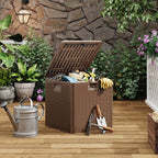 Garvee 28 gal Outdoor Storage Box with Lid, Weather-Resistant Plastic Deck Box, Lockable Outdoor Storage Bin for Patio Furniture, Gardening Tools and Accessories, Brown