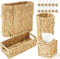 Remerry 16 Pcs Wicker Bathroom Set Toilet Paper Storage, Wicker Tissues Box Holder, Toilet Tank Basket, 2 Gallon Round Trash Can, Shower Curtain Hook, Handwoven Waste Basket for Bedroom, Kitchen, Home