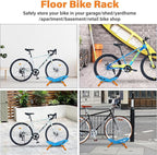 Adjustable Bike Parking Stand Fits 16-29 Inch Bicycles, Compatible with 23c-3.0 Tire Width – Heavy-Duty Plastic, Easy Installation, Stylish Two-Tone Design (Blue&Orange)