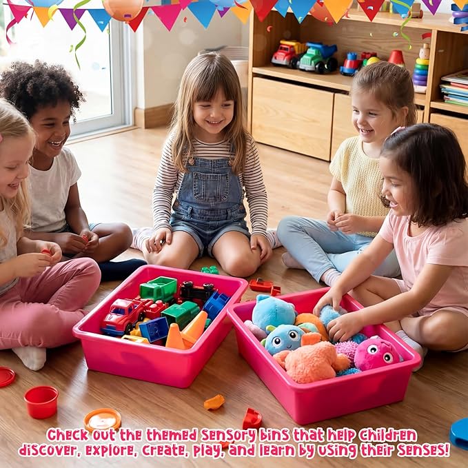Hoteam 10 Pcs Flat Storage Organizer Tray Bin Letter Size Paper Tray for Classroom Plastic Stackable File Organizer for School Office Teacher Book Organization (Dark Pink,13.78 x 9.84 x 3.15 Inch)