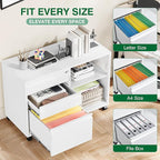 3 Drawer Metal File Cabinet with Lock, Mobile Lateral Filing Cabinet with Side Hook for Letters/Legal/A4, Printer Stand Storage Cabinets with Shelves for Home Office(White)