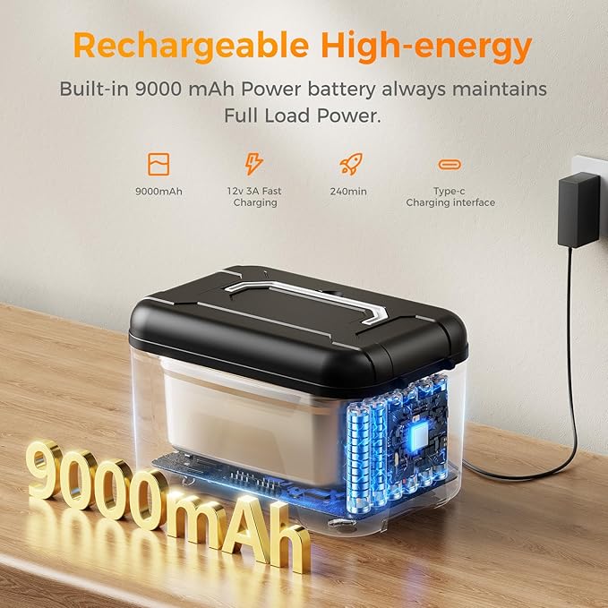 𝟐𝟎𝟐𝟔 𝐔𝐩𝐠𝐫𝐚𝐝𝐞𝐝 Cordless Heated Lunch Box, 6 Cups Rechargeable Electric Lunch Box with Ice Crystal Box & Insulated Bag, 24 Hours Scheduled Self Heating Food Warmer for Men Women