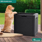 YITAHOME 32 Gallon Rattan Deck Box, Indoor Outdoor Storage Box for Patio Furniture, Pool Accessories, Cushions, Garden Tools, Sports Equipment, Waterproof Resin with Lockable Lid & Side Handles, Black