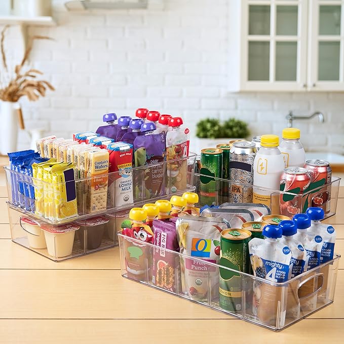 ClearSpace Plastic Pantry Organization and Storage Bins with Removable Dividers – XL Perfect Kitchen / Refrigerator/ Cabinet Organizers, 2 Pack
