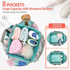 F-color Mesh Shower Caddy Portable with Dividers - Upgrade Deeper 7 Pockets Dorm Room Essentials with S Hook, Shower Bag Basket Tote for Guys Girls College Camping Toiletry Bathroom, Mint Green
