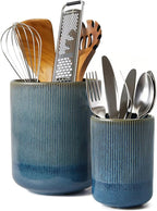 Utensil Holder, 7.3"+5.3" Ceramic Large Kitchen Utensil Holder for Countertop, Modern Spatula Holder for Counter, Kitchen Utensils Holder Utensil Crocks, Reactive Glaze Blue