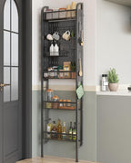 UMDONX Behind The Door Bathroom Shelf Narrow 4-Tier, Metal Storage Rack, Space-Saving Slim Storage Shelf Narrow Shelving Unit for Bathroom and Kitchen Black