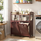 Homykic Tilt Out Laundry Hamper Cabinet, Bamboo Double Laundry Hamper with 2 Removable Laundry Baskets, 20 Gal Laundry Sorter Organizer with Shelf for Dirty Clothes, Bathroom, Laundry Room, Espresso