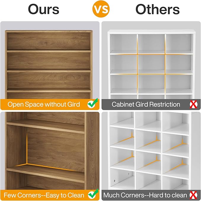 Tribesigns 2PCS Tall Shoe Cabinet, 9 Tiers 40-45 Pairs Heavy Duty Wood Freestanding Shoe Storage Cabinet, 70.8'' Tall Shoe Cabinet with Open Storage for Entryway (2, Light Brown)