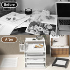 Stackable Letter Trays, 4 Tier Metal Paper Tray & Desk Organizer, Stackable File Trays for Office & Home, Multi-Functional Document Tray with Fine Grid Design & Magnetic Labels,White