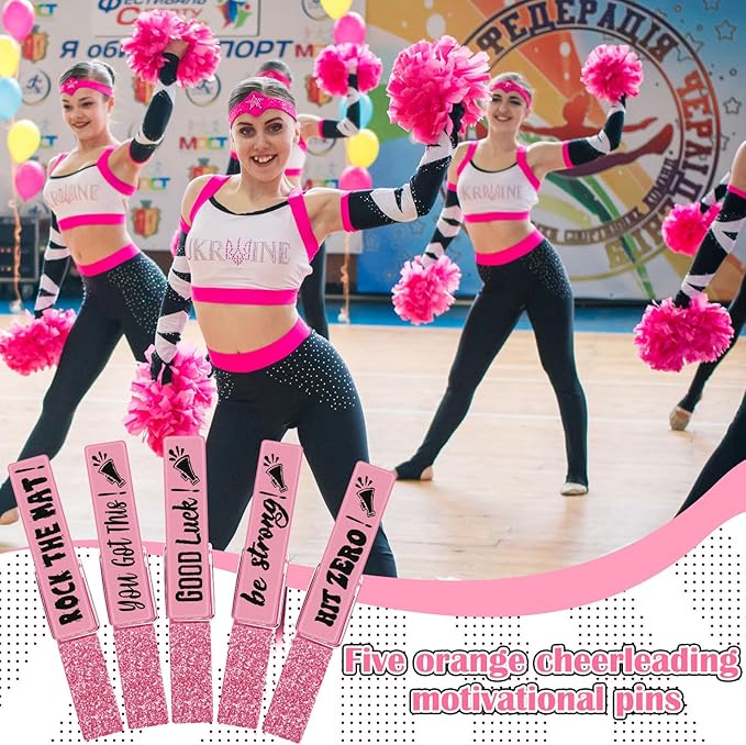 Kigeli 30 Pcs Spirit Clips Cheer Pins Cheerleader Gifts Clothes Pins for Backpacks Competition Glittered for Team Cheer Gifts Stuff Supplies Party Favors Accessories Bulk(Light Pink,Shiny)