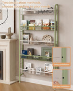 UMDONX Behind The Door Bathroom Shelf Narrow 5-Tier, Space-Saving Slim Storage Shelf Narrow Shelving Unit for Bathroom and Kitchen White+Green