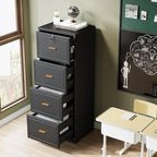 Tribesigns 4-Drawer File Cabinet with Lock, Locked File Cabinet with Key, Tall Wooden Filing Cabinets for Home Office, Vertical Office Storage for Legal Size/Letter/A4/Files, Black