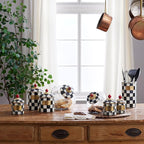 MACKENZIE-CHILDS Cookie Jar with Enamel Lid, Large Glass Treat Jar or Kitchen Jar, 1-Gallon Capacity, Black-and-White Courtly Check