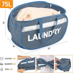 Collapsible Laundry Baskets with Lid, Foldable Clothes Hamper with Reinforced Handles, Sturdy Pop Up Hampers for Laundry, Tear Proof & Easy to Carry Laundry Hamper for Home, Dorm, Travel Blue