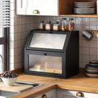 Bread Box for Kitchen Countertop Bin Double Layer Bread Box Storage Container Extra Large Capacity with Diamond Pattern Windows (Black, Extra Large)