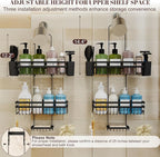 Shower Caddy Hanging for Bathroom Organizers and Storage,3 Tier Adjustable Anti-Swing Shower Organizer Hanging with Heavy-Duty Suction Cups, Damage-Free Rustproof (Black)