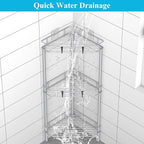 3 Tier Floor Standing Corner Shower Caddy Organizer Shelf with Hooks, Bathroom Shelves Stand Rack, Silver