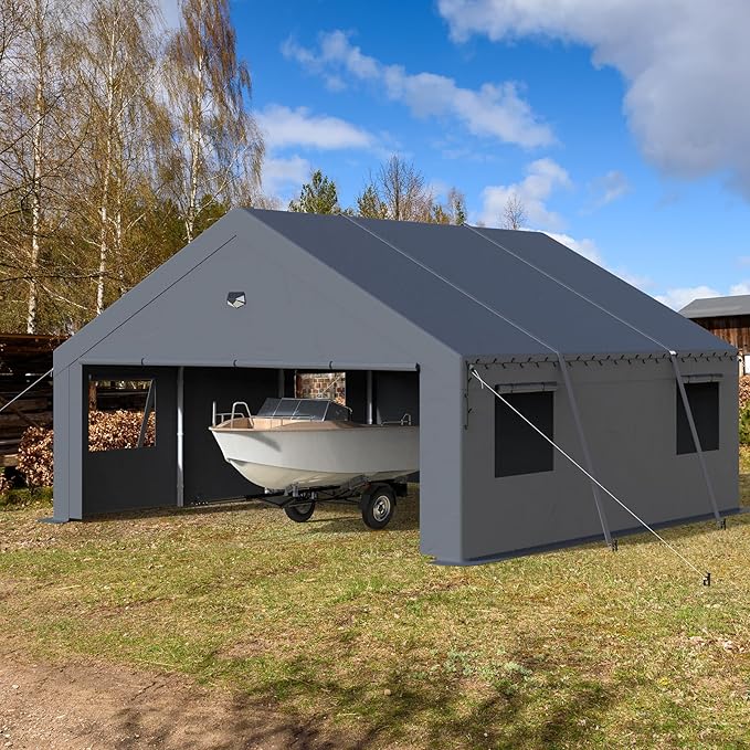 Carports Canopy Heavy Duty, Portable Garage with Sidewalls (20x20, Grey)