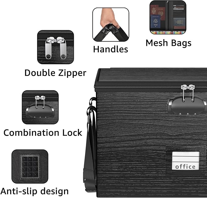 Fireproof Document Box File Organizer - Portable Locking Filing Storage Box with Handle Waterproof for Hanging Letter/Legal Folder Important Document