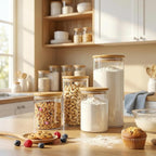 Extra Large Glass Flour and Sugar Storage Containers with Airtight lid,105 floz x1 & 48 floz x1 [Set of 2] Big Glass Jars with Bamboo Lids, Air Tight Food Jar for Cereal, Pasta, Rice, Coffee