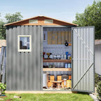 6x4FT Multi-Used Shed & Outdoor Storage,Steel Tool Shed with Frame Floor,Lockable Doors,Window,Vent,Compact Metal Tool Garden Shed for Garden, Backyard, Patio, Lawn and Various Storage(Matte Gray)