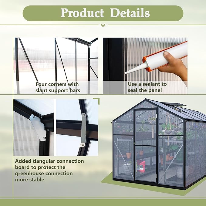Large Walk-in Clear Polycarbonate Greenhouse with Rain Gutters & Adjustable Roof Vent - Sturdy Aluminum Frame Outdoor Plant House for Vegetable, Flower & Garden Growth-Outbuilding (6x12 ft)