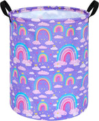 Purple Rainbow 19.7 Inch Round Laundry Clothes Hamper Laundry Basket with Handles,Storage Organizer Bins Laundry Gift Basket for Room, Bedroom Decor