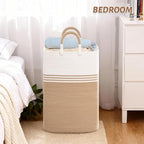 Laundry Basket Hamper,Blanket Storage,Dirty Clothes Hamper with Swivel Handles,Woven Cotton Rope Toy Baskets,Blanket Basket Living Room,Decorative Hampers for Nursery,Bedroom,White & Brown,100L