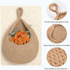 Hanging Storage Baskets Boho Decor Set of 3, Handmade Cotton Rope Wall-Mounted Fruit & Vegetable Baskets, Decorative Hanging Organizers for Kitchen, Entryway, Bathroom & Bedroom