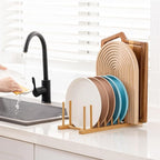 HBlife Heighten and Widen Bamboo Dish Drying Rack Plate Bowl Cup Book Pot Lid Cutting Board Stand Drainer Storage Holder Organizer for Kitchen Cabinet