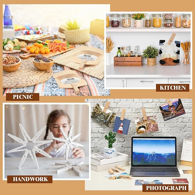 Kigley 90 Pcs Large Wooden Clothespins Jumbo Extra Wide 2.83 Inches Length Sturdy Wooden Clothespin Heavy Duty DIY Clips for Laundry Hanging Clothes Craft Food Opened Bags Display