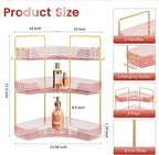 Corner Bathroom Counter Organizer 3-Tier Bathroom Organizer Countertop with Hooks Perfume Organizers Storage Shelf for Makeup & Skincare Dresser-Pink