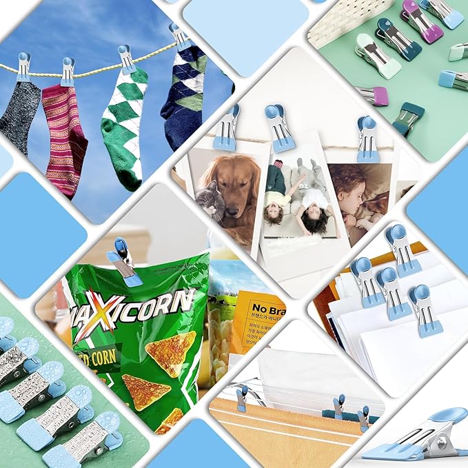 Clothes Pins, Chip Clips,Chip Clips Bag Clips Food Clips 20 Pcs,Towel Clips,Bag Clips for Food,Clothespins 2.17 Inch,Chip Clip,Chip Bag Clip,Metal Clips,Clothes Pins Heavy Duty,Colored Clothespins