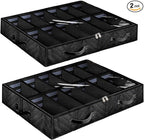 Under Bed Shoe Storage Organizer, Set of 2, Sturdy Structure, Adjustable Dividers, Reinforced Handle, Sturdy Zipper, Underbed Storage Solution with Clear Window, Breathable, Black