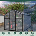 Polycarbonate Greenhouse for Outdoors, Large Walk-in Aluminum Frame Greenhouse with Lockable Door, Adjustable Roof Vent, UV Protection, Weather-Resistant for Garden Backyard (Black,6x10 FT)