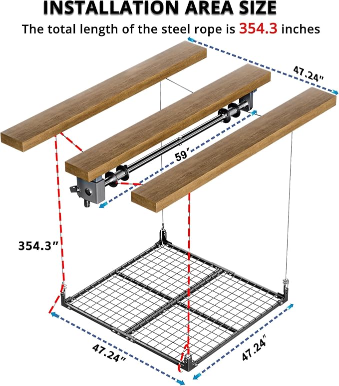 Overhead Garage Storage Rack,4x4FT Ceiling Storage Racks with Secure Lock,Garage Storage Lift System for Easy Up Down,Industrial Elevator Lift Holds 400 Lbs