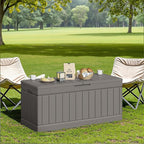 JUMMICO 78 Gallon Outdoor Deck Box Large Resin Storage Box for Patio Furniture Cushions and Garden Tools (Light Brown)