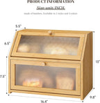 Bread Box for Kitchen Countertop Bin Double Layer Bread Box Storage Container Extra Large Capacity Farmhouse with Diamond Pattern Windows (Natural, Large)