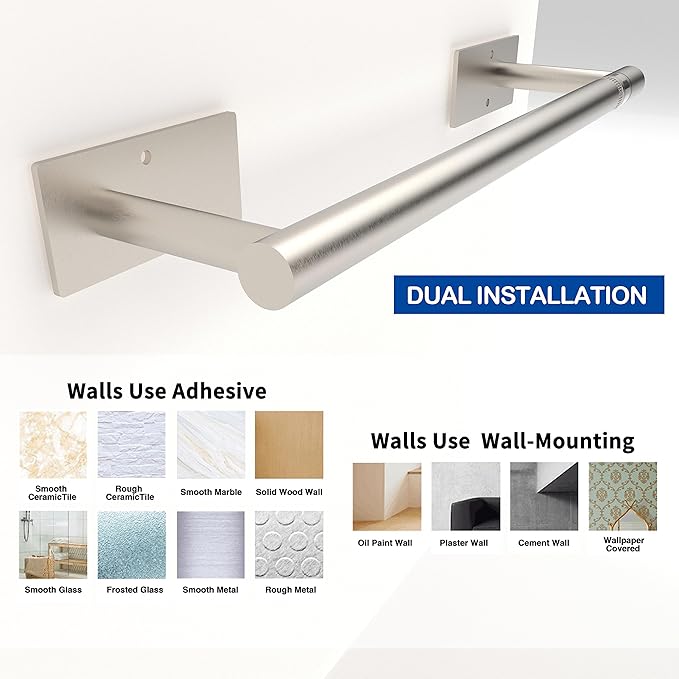 RUACQ Paper Towel Holder Under Cabinet, Wall Mounted or Adhesive Stainless Steel Paper Towel Holder,Square Base Paper Towel Rack for Kitchen, RV, Bathroom (Brushed Nickel)