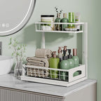 Under Sink Organizer, 2 Pack Cabinet Organizer for Kitchen, Height Adjustable Pull Out Heavy Duty 2 Tier Metal Under Sink Storage for Bathroom Pantry (White, 1 Pack)