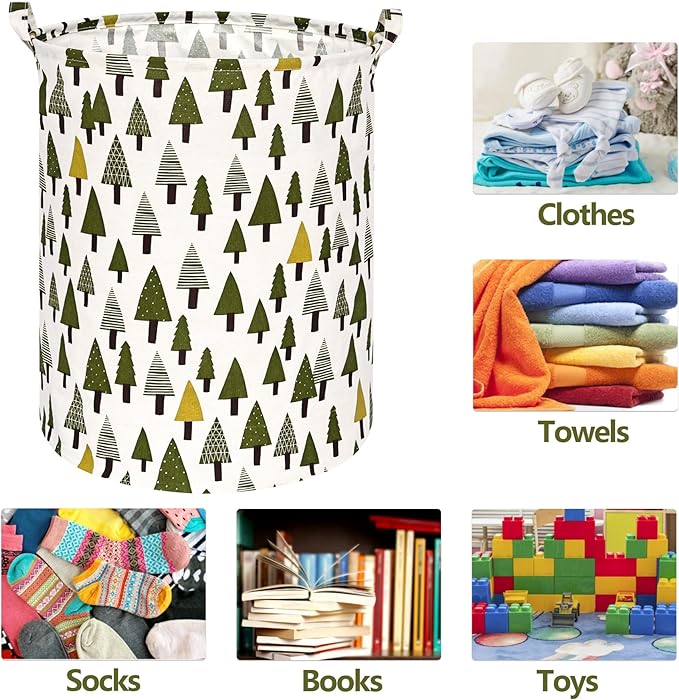 Christmas Tree 19.7 Inch Round Laundry Clothes Hamper Laundry Basket with Handles,Storage Organizer Bins Laundry Gift Basket for Room, Bedroom Decor