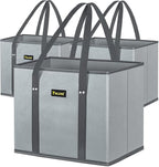 BALEINE 3Pk Reusable Grocery Bags, Foldable Shopping Bags for Groceries with Reinforced Bottom & Handles (Gray)