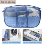 Extra Large Mesh Pop Up Laundry Hamper, 100L Collapsible Laundry Basket, Dirty Clothes Hamper with Reinforced Handles, Storage Bins for Shelves, Dorm or Home Portable Stair Laundry Basket. Blue