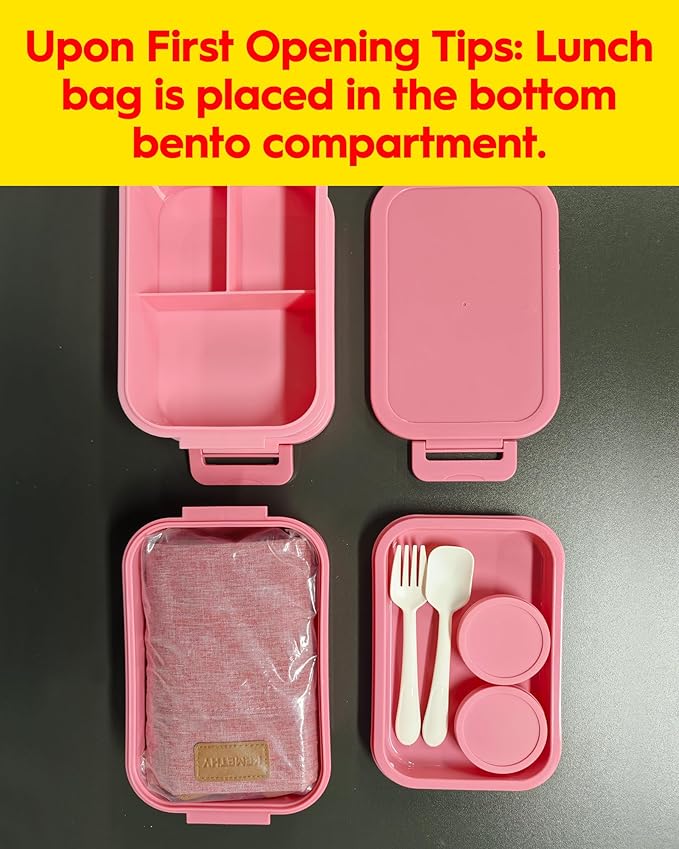 Adults Bento Lunch Box Set with Thermo Bag, 74oz Stackable Leak-proof 3-tiers Bento Box, Built-in Utensil and Sauce Container for Work, School, Dining Out (Black)