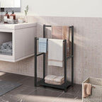 HOOBRO Free Standing Towel Rack for Bathroom, 16.5" L x 9.4" W x 31.5" H, 2 Tier Blanket Rack, Blanket Holder, Drying and Display Rack with Shelf, Black BB02LB01