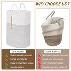 Woven Laundry Basket for Clothes, 80L Large Rectangle Laundry Hampers with Beads Tassel, Nursery Storage Basket for Toys, Tall Dirty Clothes Hamper for Bedroom Aesthetic, Laundry Room Organization