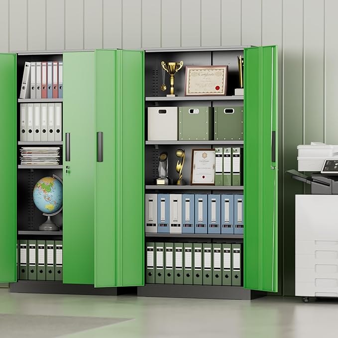 INTERGREAT Metal Storage Cabinet,72" Steel Lockable File Cabinet with Locking Doors and Adjustable Shelves,Locking Tool Cabinets for Office,Home,Garage,Gym,School (Black Green)